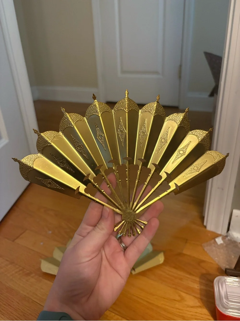 Gold Decorative Fan Wall Accent - Elegant Metal Home Wall Decor